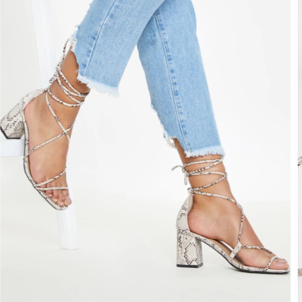 Prettylittlething - New Lace-Up Block Heeled Sand… - image 2